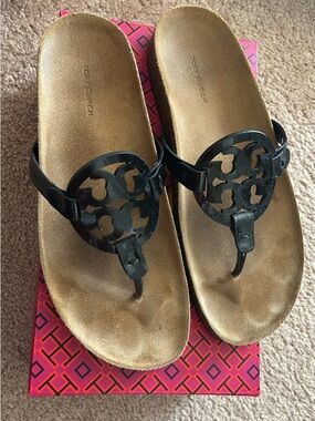 Tory Burch Black Sandals with Natural Cork Footbed